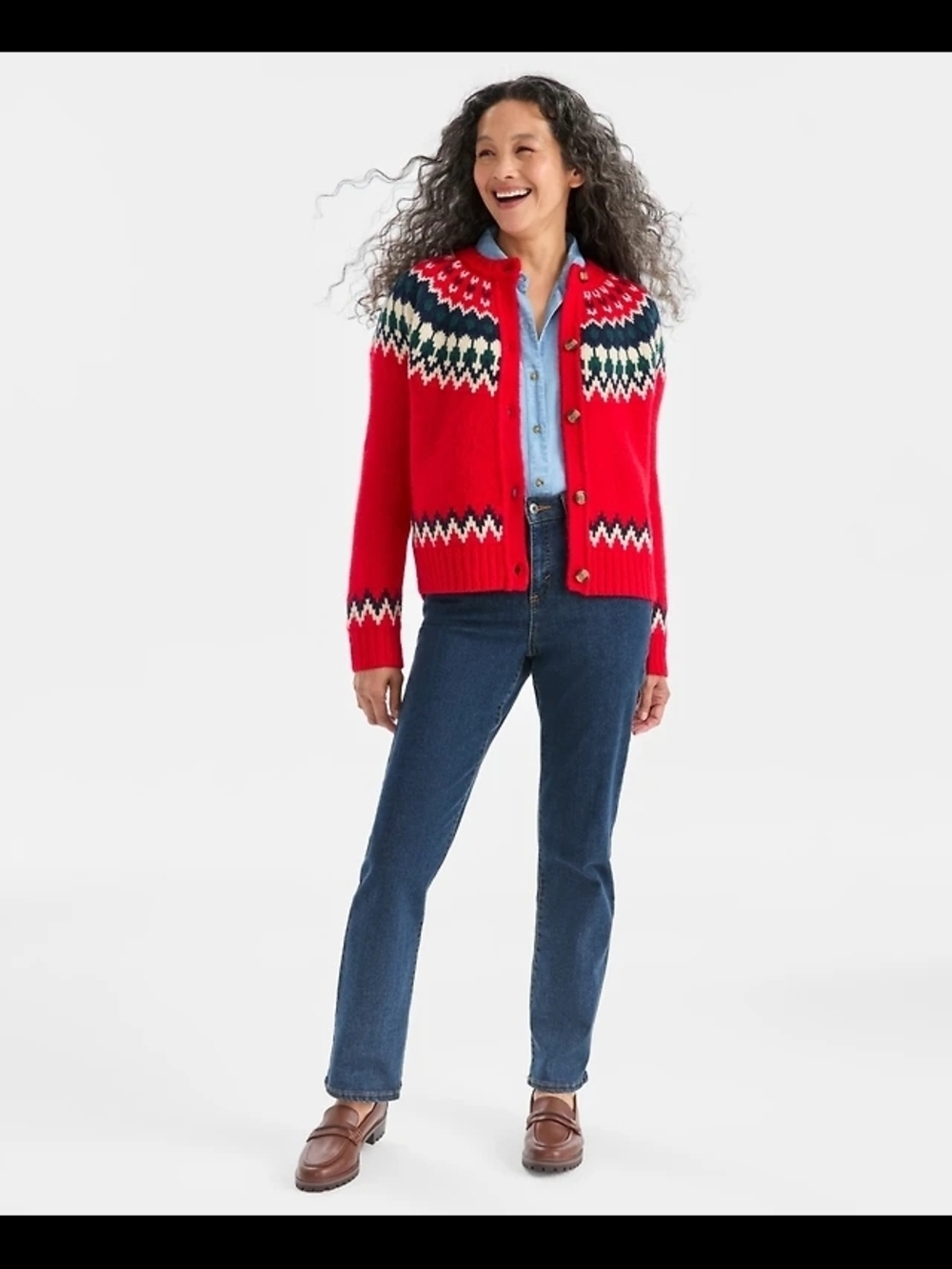 Style & Co. Red Fair Isle Button-Up Cardigan - Picture 5 of 7